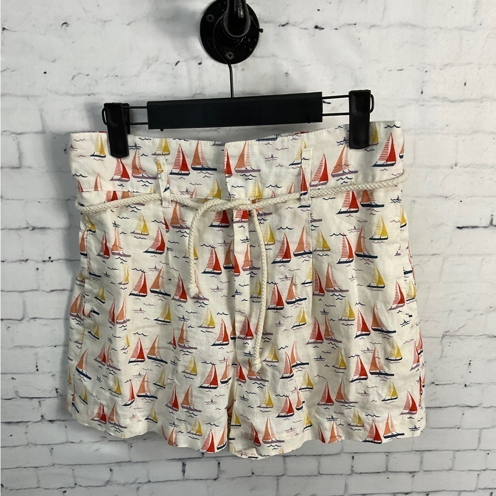 Cynthia Rowley Women Short Linen Ecru Sailboat Print High Rise Size S T2